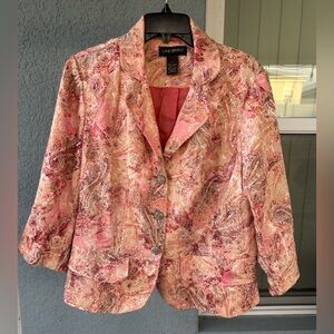 Lane Bryant Paisley 3/4 Sleeves Silver Buttons Lined Ruffle Waist Blazer Size 16